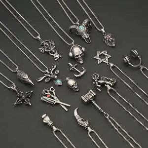 Neuer Vintage Herren Punk-Edelstahlanhänger personalisierte Schädelkette Kreuzkette für Herren - Product Image 1