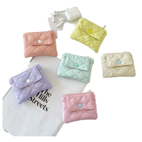 Niedliche Gesteppte Geldbörse Kartenhalter Mädchen Kawaii Kariertes Muster Geschäfts-ID-Karte Polyester Knopf-Reißverschluss Mini-Schlüsselbörse Münzbeutel