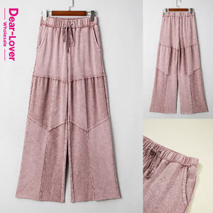 Cher amoureux en gros lavage minéral à plusieurs niveaux Patchwork cordon Palazzo lâche dames décontracté Baggy <span class=keywords><strong>pantalon</strong></span> à jambes larges femmes - Product Image 5