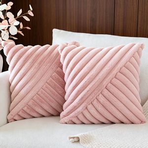 Funda de Almohada Cuadrada de Piel Sintética de Conejo, Diseño a Rayas Negro, para Sala de Estar, Sofá, Antipelusas, Estilo Moderno - Product Image 3