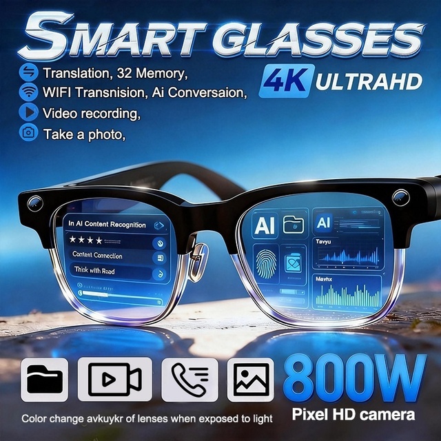 New Upgrade 800W Pixel Smart Glasses With Camera Video Recording AI Photo Recognition Call Language Translation Voice Sunglasses