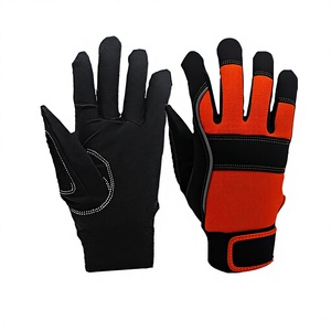 Gants de travail antidérapants en PU avec bouts des doigts texturés, poignet élastique, gants de sécurité polyvalents rouge et noir - Product Image 1