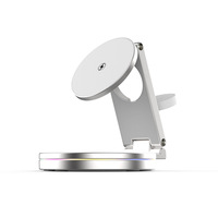 Chargeur sans fil magnétique pliable 3 en 1 15W, support en aluminium rotatif à 360 degrés, lumière RGB pour téléphone, montre et écouteurs