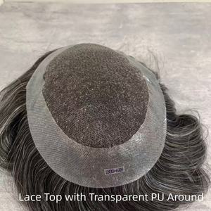 H328 Toupet pour hommes, système capillaire de remplacement, pièce de cheveux humains en dentelle avec base en polyuréthane transparente, activités de plein air et usage quotidien - Product Image 4