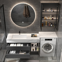 Ensemble de meuble-lavabo intégré moderne de luxe léger avec machine à laver et vasque en céramique pour salle de bain, hôtel, chambre à coucher