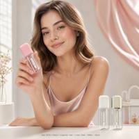 ISMAN Tube carré 4ml pour gloss à lèvres avec grand pinceau applicateur en aluminium, tube vide rose, logo personnalisé blanc, pour huile à lèvres, fond de teint et correcteur