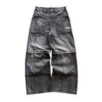 Jeans amples personnalisés style Y2K Grunge, respirants, avec boutons en cristal, en denim noir délavé, coutures éco-responsables, faible MOQ