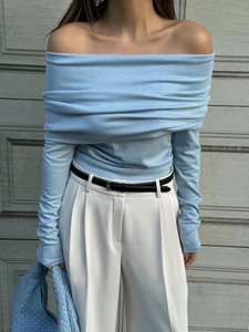 สินค้ามาใหม่เสื้อสเวตเตอร์ถักเปิดไหล่ทรงสลิมฟิตดีไซน์หรูหรา - Product Image 3