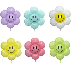 Hot Sell Macaroons Color Flower Smiles Daisy Smile Foil Balloons Festival Room Decoration Birthday Party Decor Pops Balloon