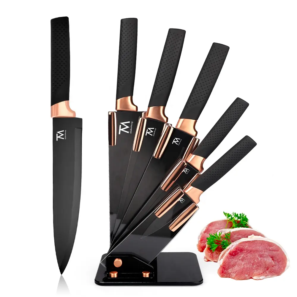 Messer Set 5 pcs Stainless Steel Non-stick Black Coating kitchen Chef Knife Set with Acrylic Block