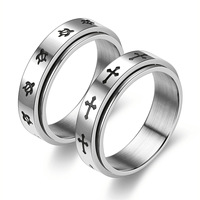 Bague rotative en acier inoxydable motif croix et tortue 6mm, anneau anti-stress rotatif, en stock, vente en gros de bijoux