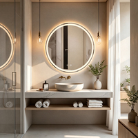 Espejo de Baño Moderno Inteligente con LED IP44 para Hotel, Antivaho, Luz Ajustable de 3 Colores, Espejo de Maquillaje Retroiluminado de Pared con Pantalla Táctil