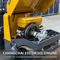Compacteur vibrant diesel à double tambour de 1 tonne, mini-compacteur de sol et d'asphalte, machine de compactage de surface de chaussée, à conducteur marchant