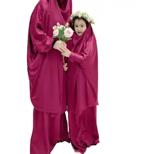 2024 Multi Color 2 pcs/set women prayer hijab dress abaya dubai muslim khimar jilbab overhead abayas for mummy and kids