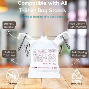 ถุงช้อปปิ้งแบบมีหูหิ้วสีขาว PE ย่อยสลายได้ทางชีวภาพ ขอบข้างเสริมผนึก สำหรับใส่สินค้า ของชำ ของฝาก ของชำร่วย ขอบคุณที่ซื้อสินค้า - Product Image 4