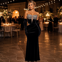 Robe longue en tulle transparent à sequins argentés, texture velours noir, avec gants plissés et ourlet long, robe de soirée haut de gamme