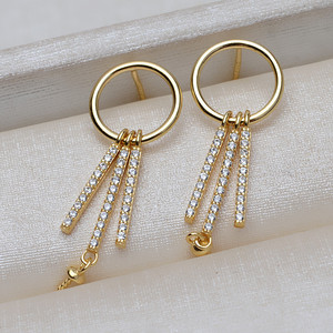 Pendientes de Pentagrama de Plata S925 Hechos a Mano con 3 Cadenas, Versión Coreana, Accesorio DIY para Mujer, Componentes de Joyería con Perlas de 6-9 mm - Product Image 2