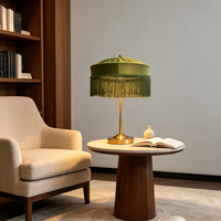 Lampe de table LED classique rétro en velours avec pompon, base en fer, alimentation AC/DC, lampe décorative pour chambre d'hôtes, espace de séjour, hôtel, intérieur