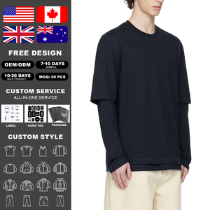 T-shirt Homme KingSen OEM à Manches Longues Superposées en Coton Épais, Coupe Oversize à Épaules Tombantes, Doux, Respirant, Style Décontracté Streetwear - Product Image 2