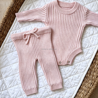 Combinaison et leggings en tricot côtelé 100% coton doux personnalisés pour nouveau-né, tenue chaude pour bébé, ensemble de vêtements pour nourrisson