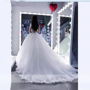 <b>Bridal</b> Wedding Dress Ball Gown Lace Appliqu Long <b>Sleeve</b> Sweetheart Neckline White Princess Waistline Vintage Style - Product Image 2