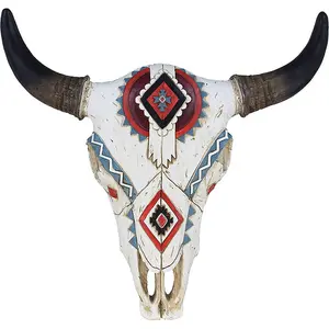 Rustikale westliche Skulptur geschnitzte gemalte Steer Bull Cow Skull Wand halterung skopf