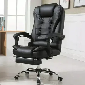 cheap massage soft ergonomic office furniture executive recliner boss chairs luxury black PU leather office chair with footrest