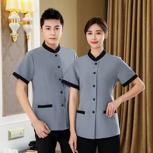 Uniforme <span class=keywords><strong>de</strong></span> ménage d'hôtel pour femmes, haut ajusté à col montant, manches courtes, simple boutonnage, poches, vêtements <span class=keywords><strong>de</strong></span> <span class=keywords><strong>travail</strong></span> - Product Image 1