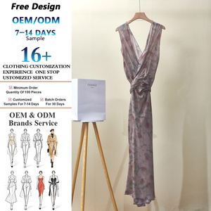 Vestido de Diseño Personalizado para Mujer: Tejido Fluido con Estampado Floral Abstracto y Escote en V Profundo - <span class=keywords><strong>Colección</strong></span> Boutique OEM - Product Image 1