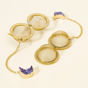 Filtro de Té de Malla Dorada con Cristales Naturales de <span class=keywords><strong>Amatista</strong></span> Lunar, Regalos Curativos para el Hogar, Colador de Té, Venta al por Mayor - Product Image 1