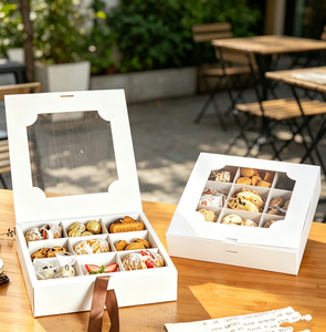 Holiday Gift Use Compartmentalized Sweet Treat Box Clear Window Pastry Chocolate Cookie Packaging Box With Silk <b>Ribbon</b> - Product Image 3