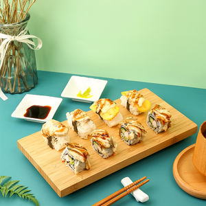 Planches à sushi rectangulaires en bambou de style japonais, plateau de service, double baguettes réutilisables gravées au laser, sauce, plats à la <span class=keywords><strong>moutarde</strong></span> - Product Image 3