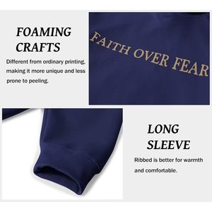 เสื้อฮู้ดพิมพ์ลายตัวอักษร "Christian Faith Over Fear" แบบพัฟพิมพ์  ทรงโอเวอร์ไซส์  ผ้าฟลีซ  ใส่ได้ทั้งชายและหญิง  ออกแบบมาเพื่อความสบายในฤดูหนาว - Product Image 5