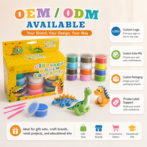 Kit d'argile à modeler à l'air libre Dinosaure en gros, 12 couleurs, ensemble d'argile à modeler DIY, jouet éducatif OEM pour enfants, boîte cadeau - Product Image 6