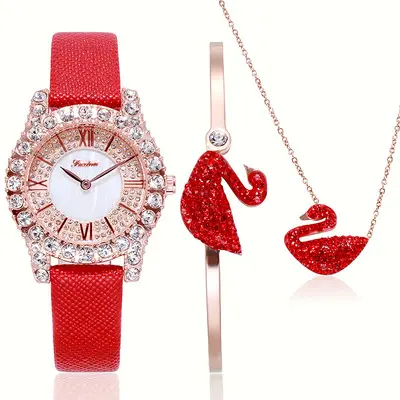 Conjunto de relojes romanos con diamantes para mujer, correa de cuero personalizada, regalo para mujer, 2021