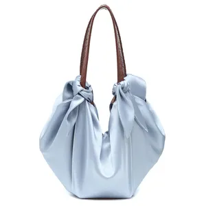 custom fabric new arrival women tote shopper hand bag elegant ladies satin bow handbag