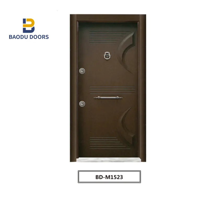 Bowdeu Factory Turkey market entrance steel wood armored gray entry door luxury with patio door handle set
