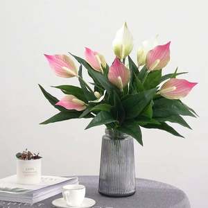 Fleur artificielle, plante verte, feuilles de Spathiphyllum, imprimées en 3D, en caoutchouc souple, en pot, pour la maison, l'extérieur, vente en gros, célébration de mariage - Product Image 1