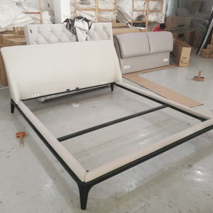 High-End Quality Factory Luxury <strong>Beige</strong> Up-holstered King Queen Size Solid Wood Frame Beds - Product Image 1