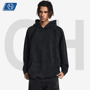 Zware ritshoodie trainingspak heren regular fit 100% katoen oversized distressed raw edge sweatshirt en joggingbroek streetwear set - Product Image 2