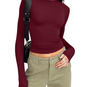 Chemise à manches longues tendance pour femmes, hauts courts basiques, coupe ajustée, vêtements mignons pour filles, automne et hiver - Product Image 5