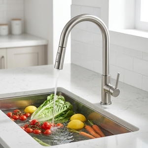 Robinet <span class=keywords><strong>de</strong></span> cuisine monocommande 1 trou en acier inoxydable SUS 304, style européen moderne, avec douchette extractible et flexible <span class=keywords><strong>col</strong></span> <span class=keywords><strong>de</strong></span> <span class=keywords><strong>cygne</strong></span> - Product Image 3