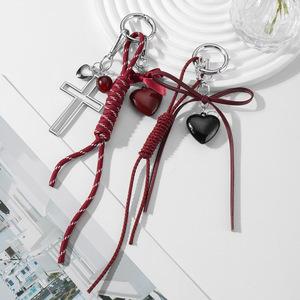 Trendy Y2K Korean <b>Sweet</b> Cool Exquisite Bow Acrylic <b>Heart</b> Cross DIY Keychain Fashion Bag Car Key Accessory - Product Image 1
