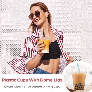 Vasos desechables para postres, vaso de plástico duro, <span class=keywords><strong>precio</strong></span> de fábrica personalizado, jugo, pastel de leche, 12 oz, 16oz, vasos de plástico con tapas de cúpula - Product Image 4