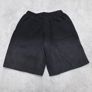 Shorts en coton noir délavé pour hommes, avec cordon de serrage, poche zippée, tricoté, décontracté, vintage, streetwear, OEM ODM - Product Image 5