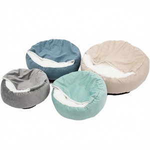 Coussin de lit rond en peluche antidérapant pour animaux de compagnie, avec housse à capuche, chaud, imperméable, luxueux, lavable, pour chiens et chats, toutes saisons - Product Image 3