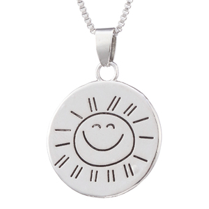 Collana con Ciondolo in Lega di Zinco Placcato Argento, <span class=keywords><strong>Gioielli</strong></span> alla Moda con Disco Bifacciale Inciso con Scritta 'You Are My Sunshine' e Faccina Sorridente - Product Image 3