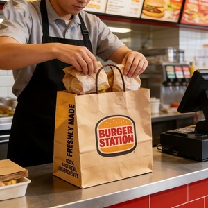 Custom Printed logo White Brown <strong>Shopping</strong> Kraft Paper Bag With Handle Restaurant Carry Away Bag Fast Food Bread Takeout <strong>Nag</strong> - Product Image 3