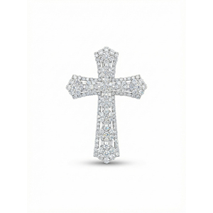 สร้อยคอจี้รูปกางเขนแบบคลาสสิก ชุบทองคำขาว 10K/14K/18K ประดับเพชร CVD ผลิตในห้องปฏิบัติการ ของขวัญสำหรับโอกาสพิเศษ - Product Image 1