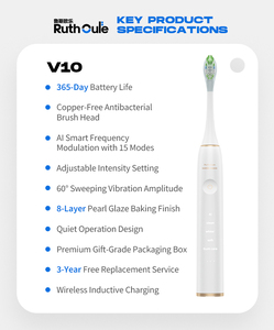 <span class=keywords><strong>Brosse</strong></span> <span class=keywords><strong>à</strong></span> dents électrique sonique V10 avec logo personnalisé, nettoyage <span class=keywords><strong>ultra</strong></span>-silencieux, écran LED, autonomie de 365 jours, 15 modes, douce, intelligente, étanche - Product Image 5